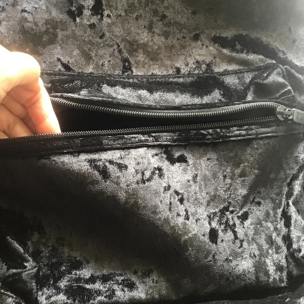 PINK Victoria's Secret Black Velvet Backpack with Gold Logo,PINK VS collegiate